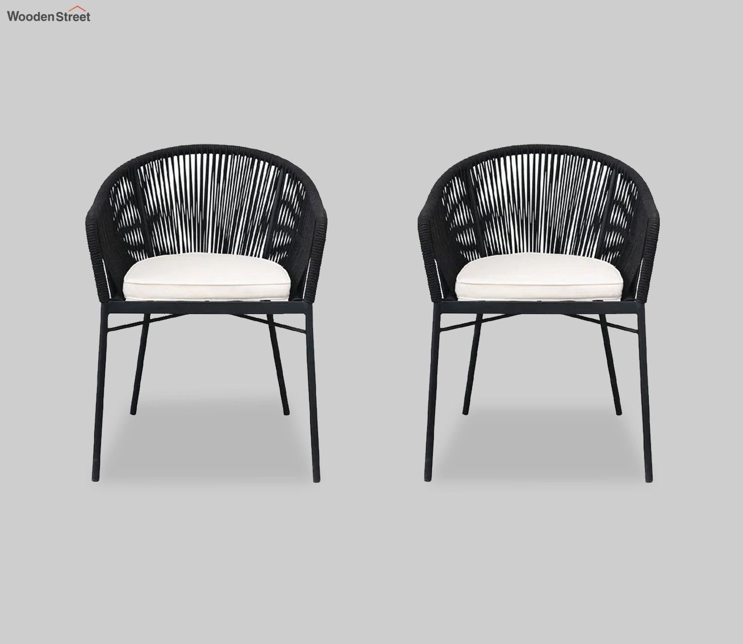 Black Rope 2 Seater Chair Set With Off White Cushions