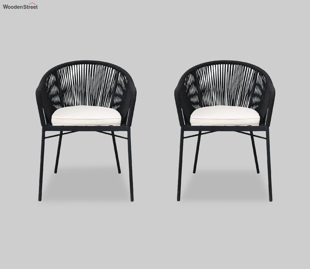 Black Rope 2 Seater Chair Set With Off White Cushions