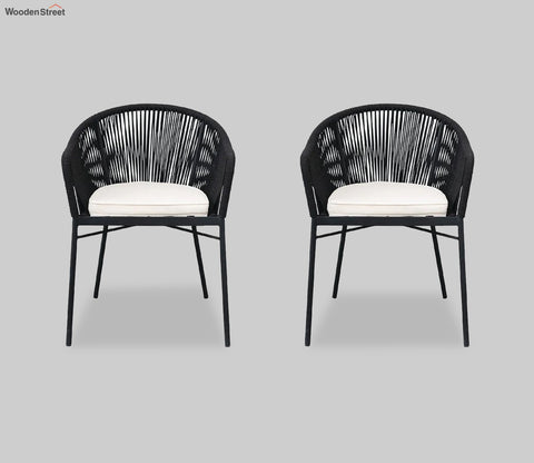 Black Rope 2 Seater Chair Set With Off White Cushions