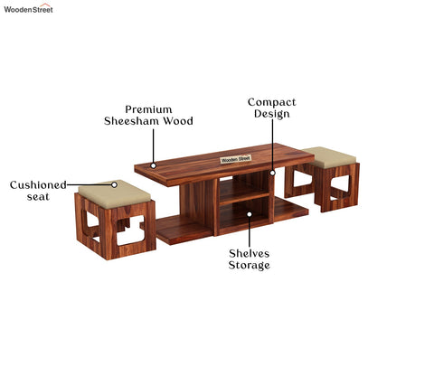 Octavia Coffee Table with 2 Stools (Honey Finish)