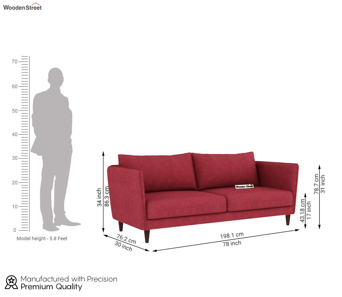 Oxford 3 Seater Fabric Sofa (Cotton, Persian Plum)