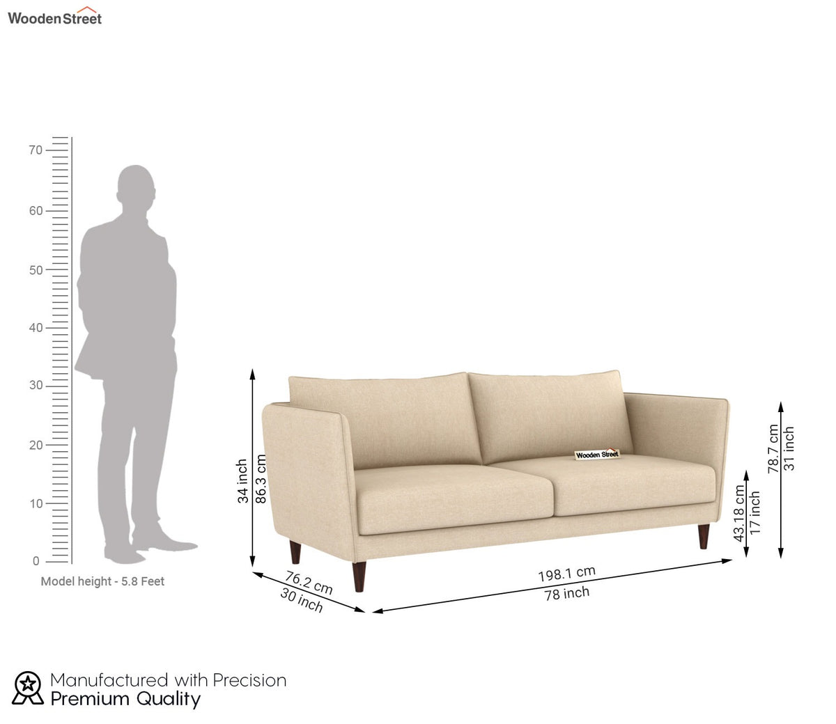 Oxford 3 Seater Fabric Sofa (Cotton, Sand Beige)