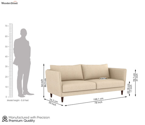 Oxford 3 Seater Fabric Sofa (Cotton, Sand Beige)
