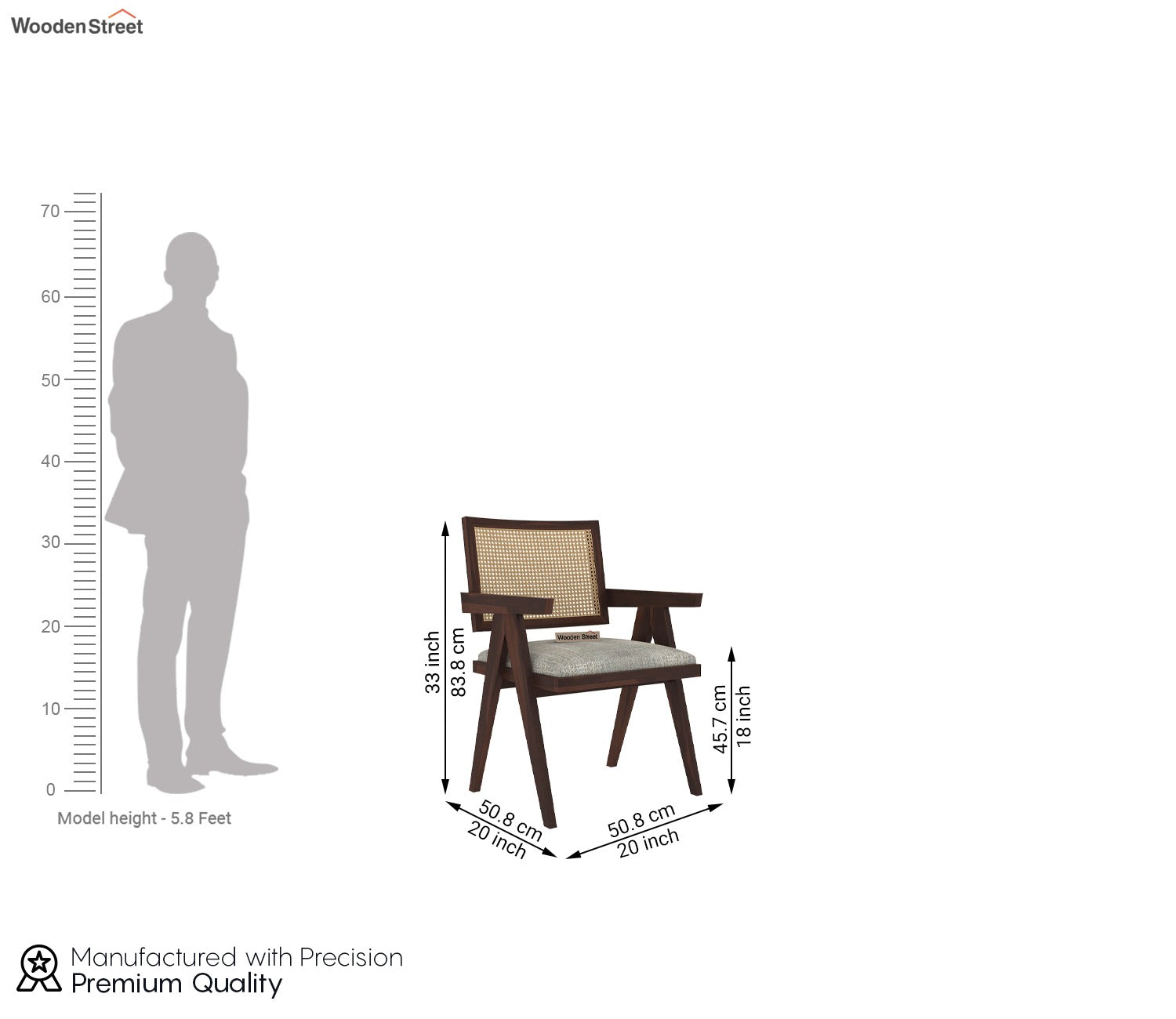 Siegler Sheesham Wood Cane Arm Chair (Walnut Finish)