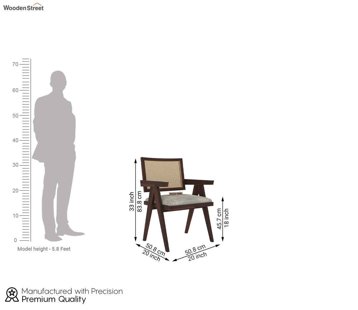 Siegler Sheesham Wood Cane Arm Chair (Walnut Finish)