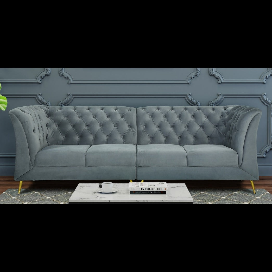 Trueliving Modern Dark Four Seater Sofa Velvet Finish 76.2D x 177.8W x 76.2H Centimeters