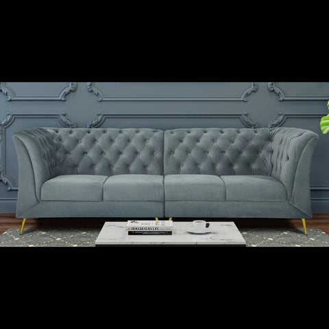 Trueliving Modern Dark Four Seater Sofa Velvet Finish 76.2D x 177.8W x 76.2H Centimeters