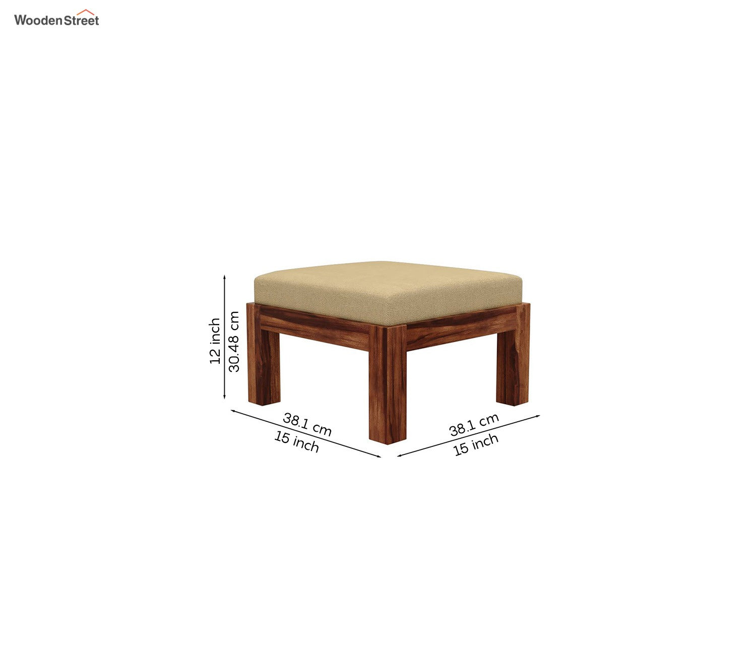 Reid Sheesham Wood Coffee Table with Four Cushioned Stools (Honey Finish)