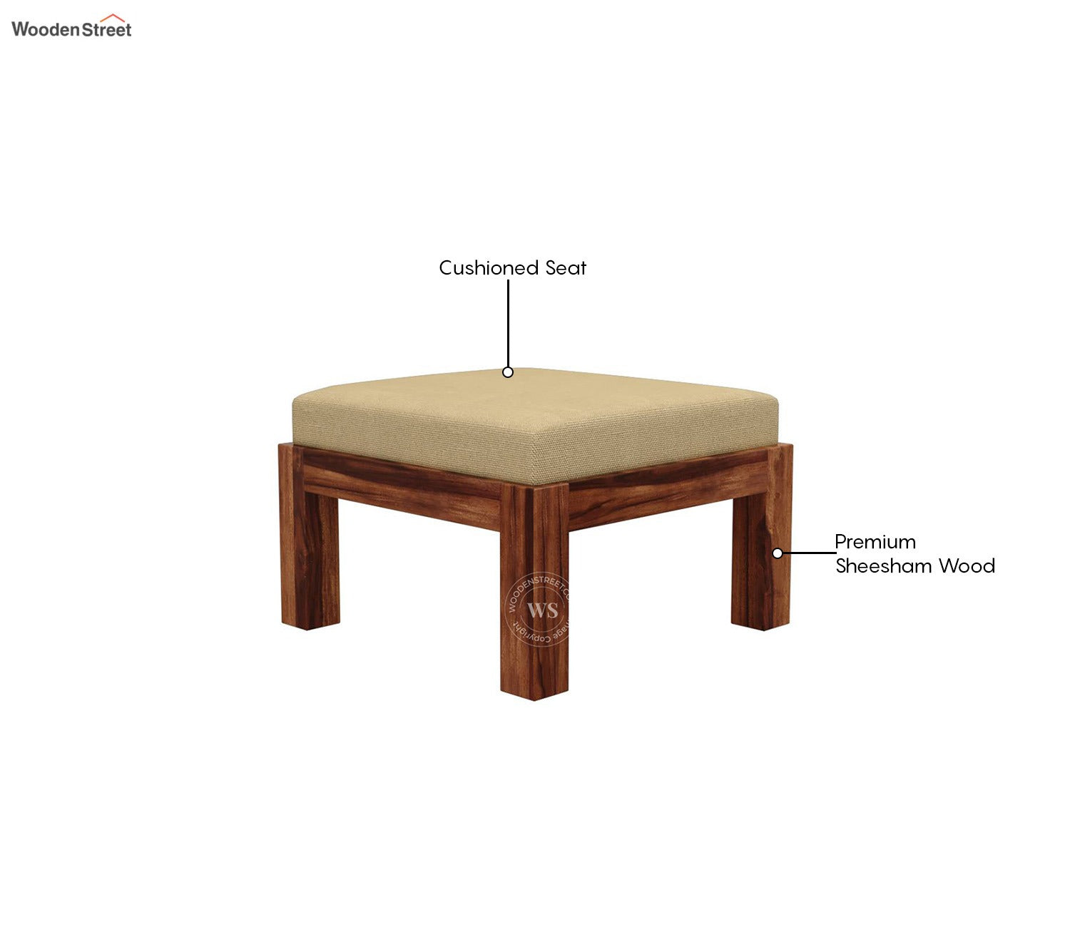 Reid Sheesham Wood Coffee Table with Four Cushioned Stools (Honey Finish)