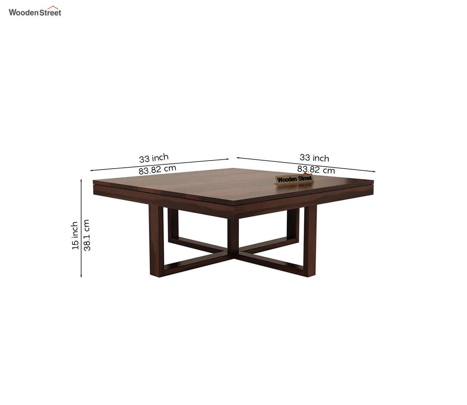 Reid Sheesham Wood Coffee Table with Four Cushioned Stools (Walnut Finish)