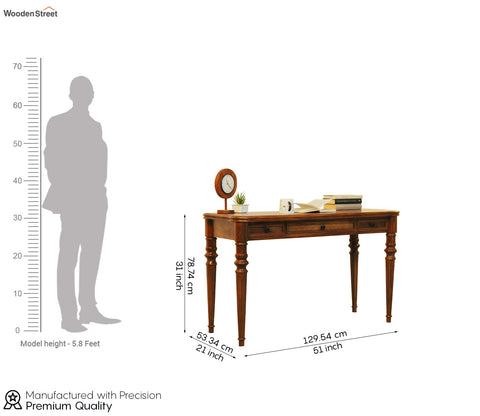 Kennedy Sheesham Wood Study Table with Drawer Storage (Teak Finish)