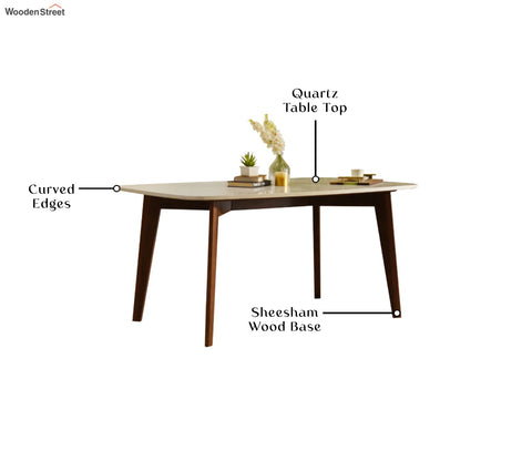 Valence 6 Seater Sheesham Wood Dining Set with Valence Quartz Top Table and Fressia Upholstered Chair (Teak Finish)