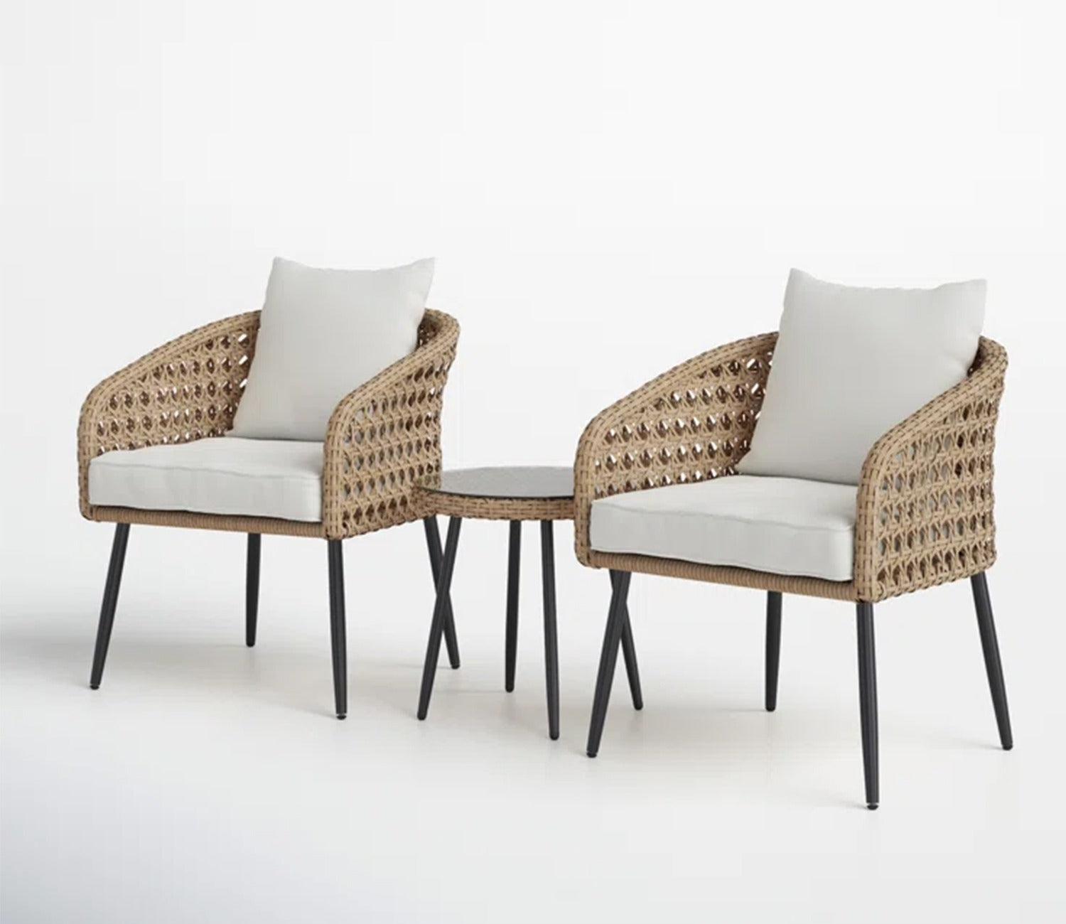 Beige 2 Chairs With Table And Off White Cushions Patio Set