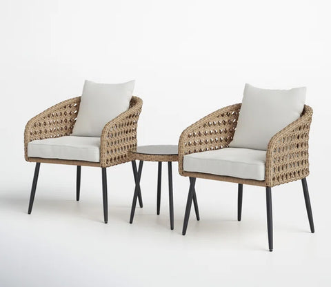 Beige 2 Chairs With Table And Off White Cushions Patio Set