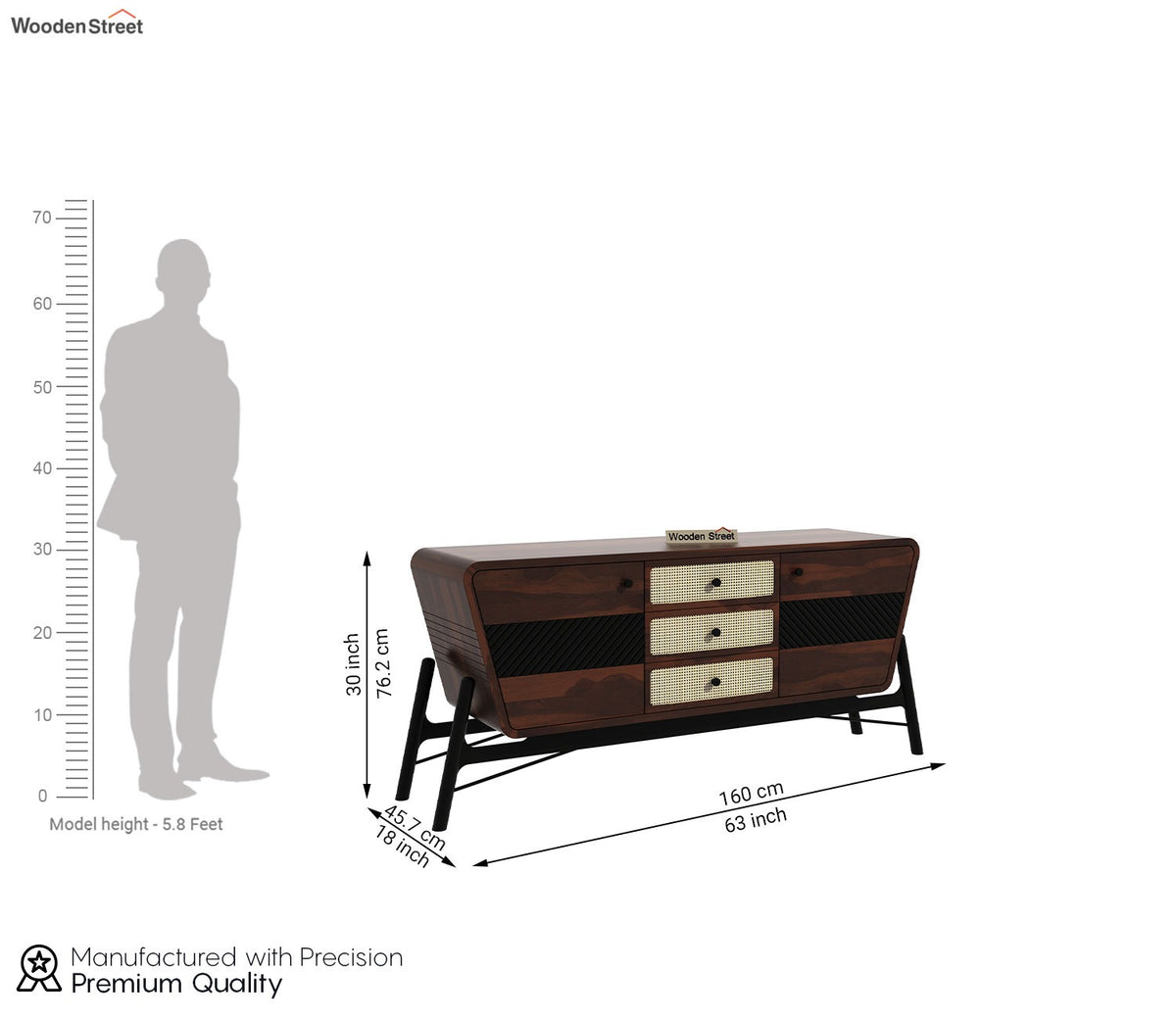 Arit Sheesham Wood Cabinet and Sideboard (Walnut Finish)