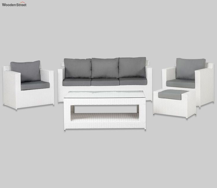 White 6 Seater Outdoor Furniture Set With Grey Cushions