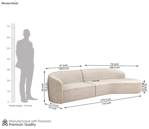 Aspire 5 Seater Modern Curved Fabric Sofa (Cotton, Jade Ivory)