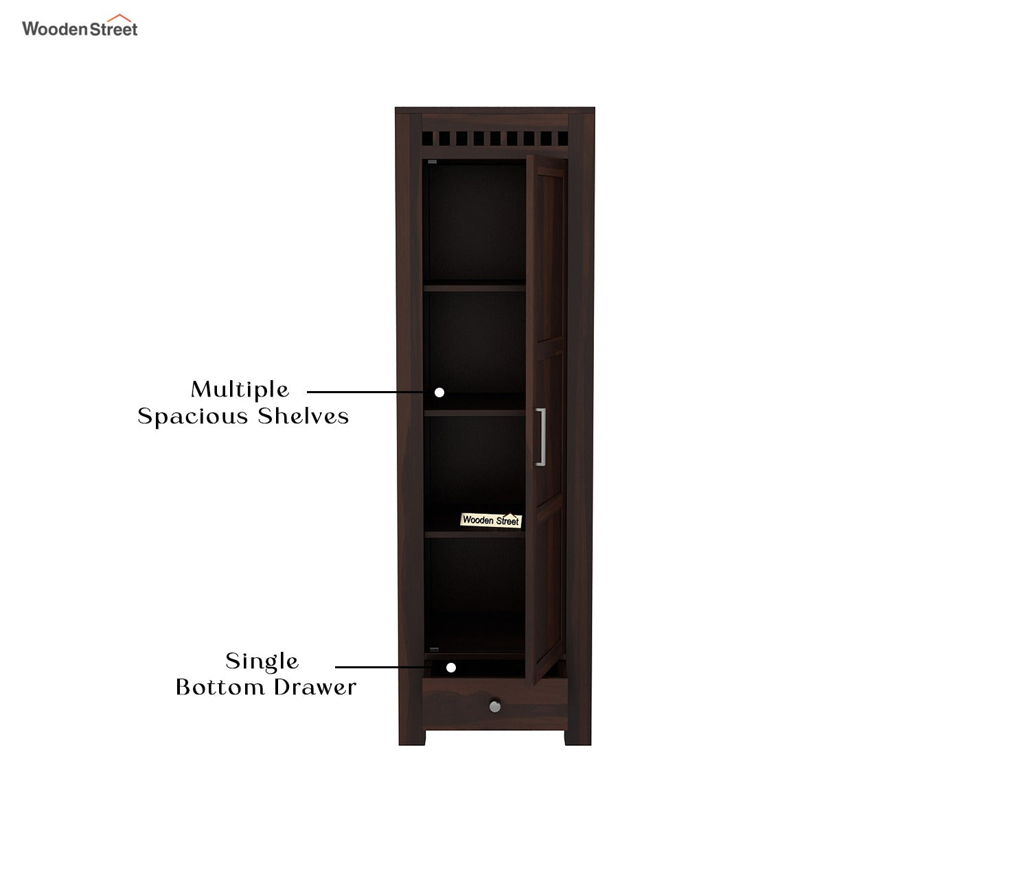 Adolph 1 Door Multi-Utility Wardrobe (Walnut Finish)