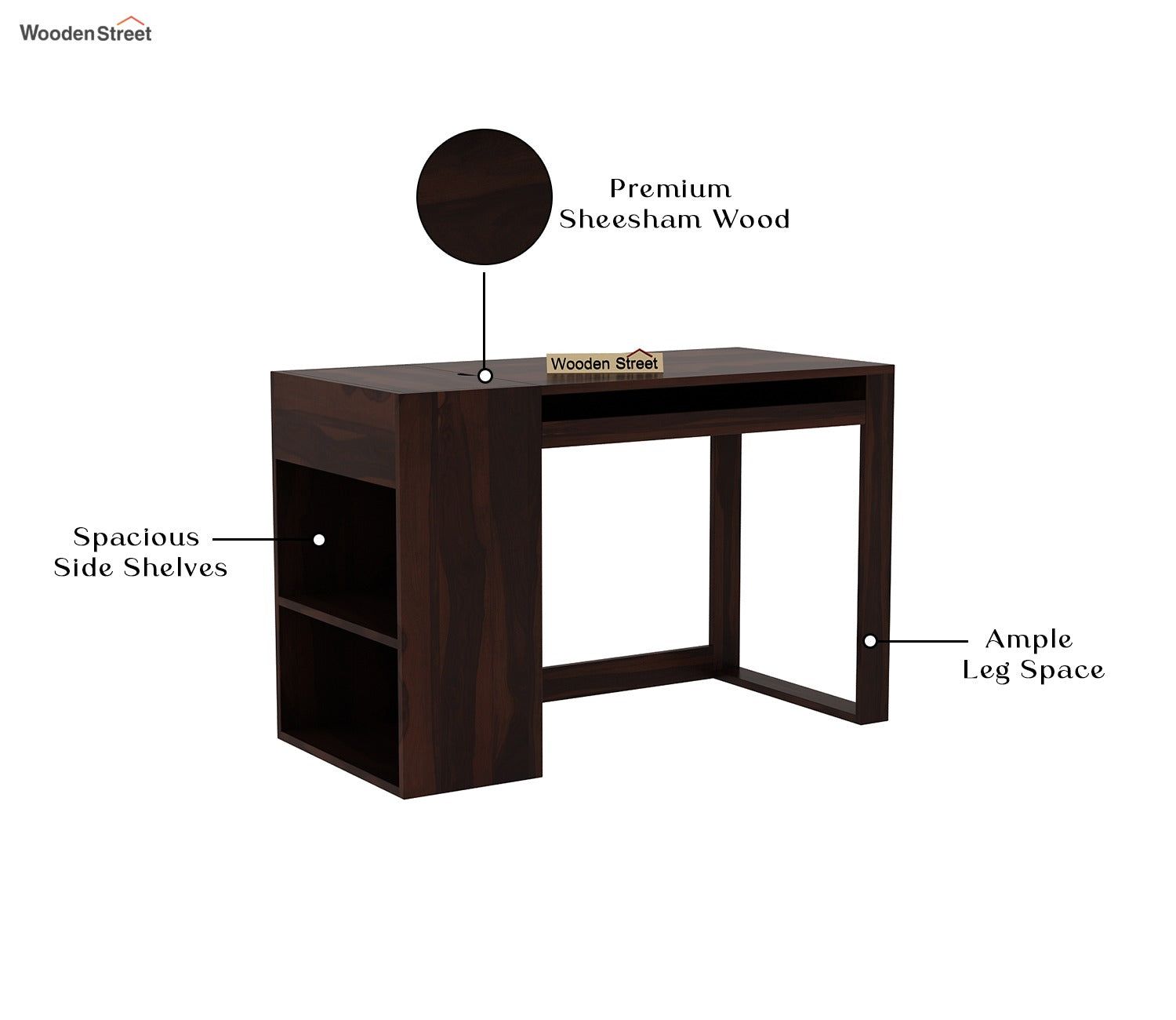 Alkin Study Table with Keyboard Tray and Side Storage (Walnut Finish)