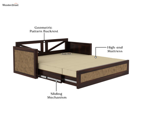 Walder Sheesham Wood 3 Seater Sofa Cum Bed with Cane (King Size, Walnut Irish Cream)