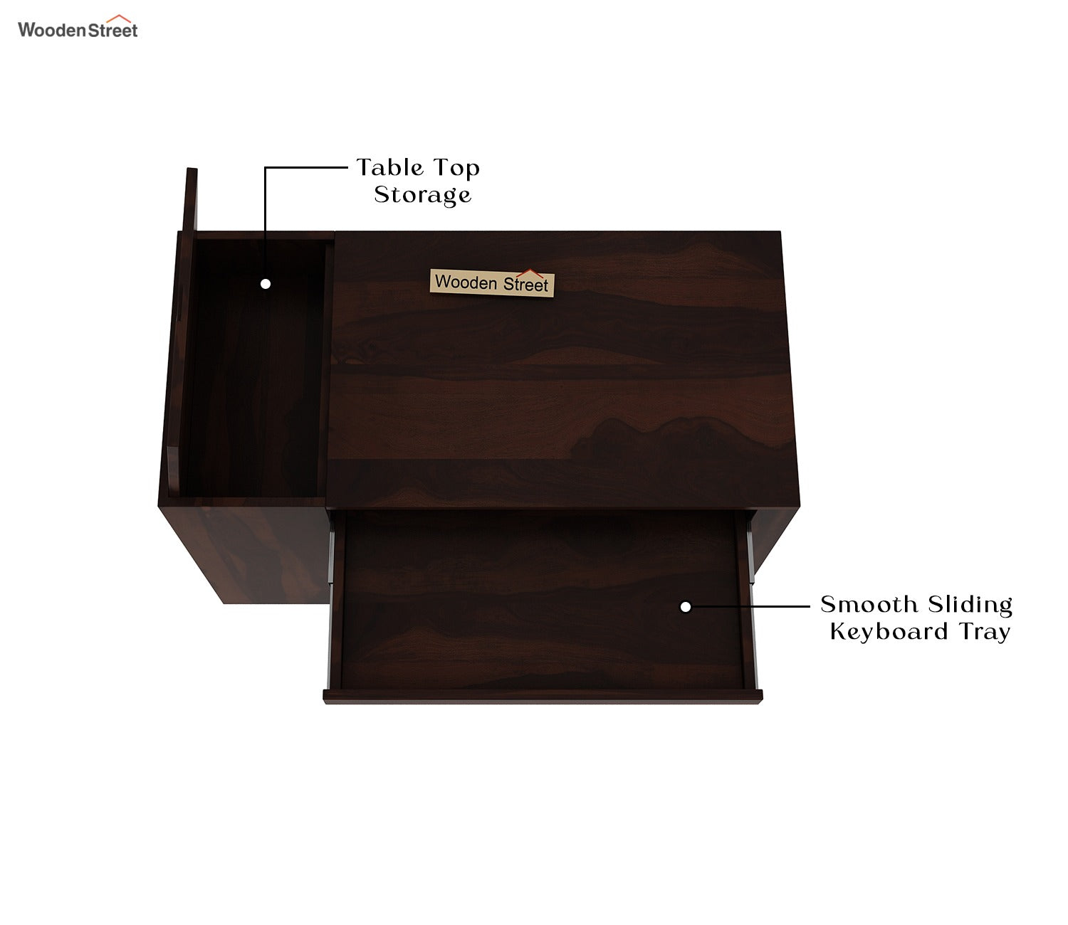 Alkin Study Table with Keyboard Tray and Side Storage (Walnut Finish)
