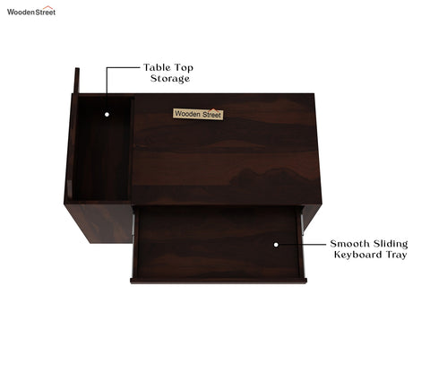 Alkin Study Table with Keyboard Tray and Side Storage (Walnut Finish)