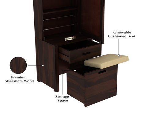 Adolph Dressing Table With Storage Stool (Walnut Finish)