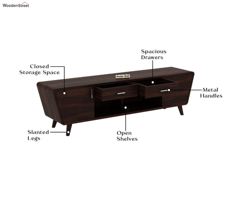 Melvina Sheesham Wood Tv Unit with Cupboards Drawers and Shelve Storage (Walnut Finish)
