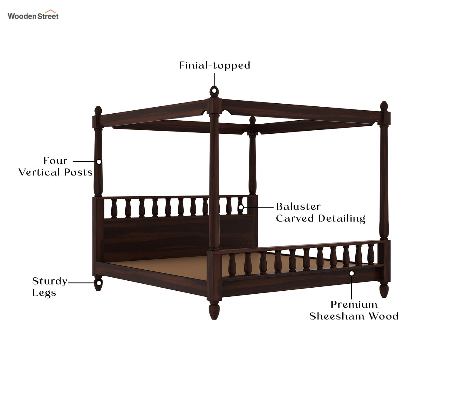 Allure Poster Bed Without Storage (King Size, Walnut Finish)