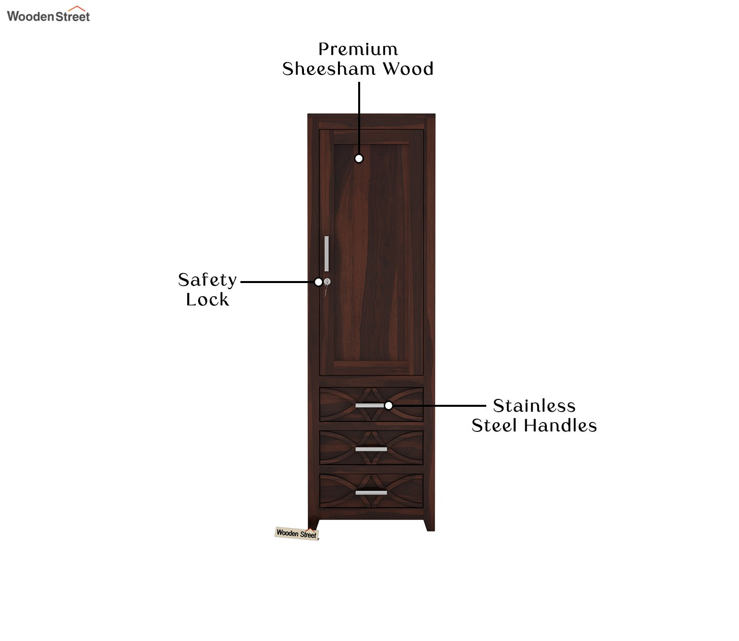 Allan 1 Door Multi-Utility Wardrobe (Walnut Finish)