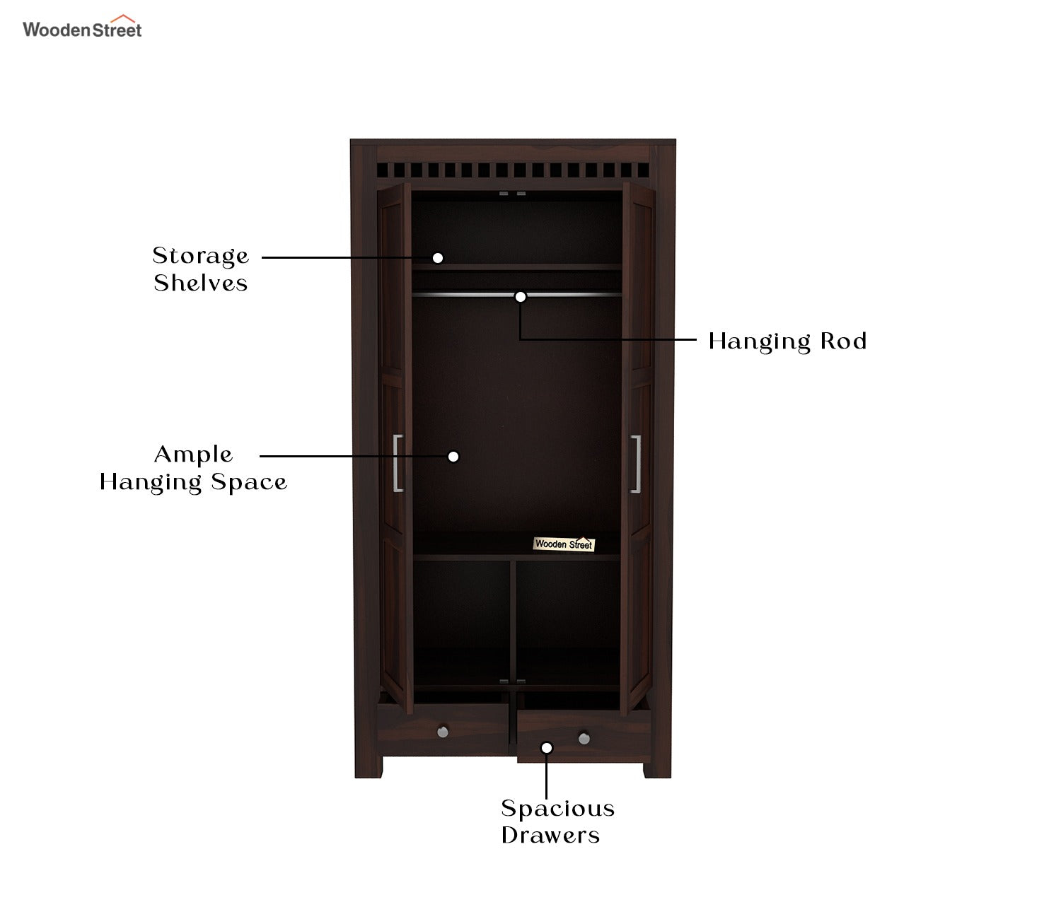Adolph 2 Door Multi Utility Wardrobe (Walnut Finish)