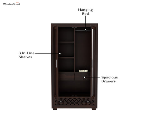 Cambrey Sheesham Wood 2 Door Wardrobe with Mirror (Walnut Finish)