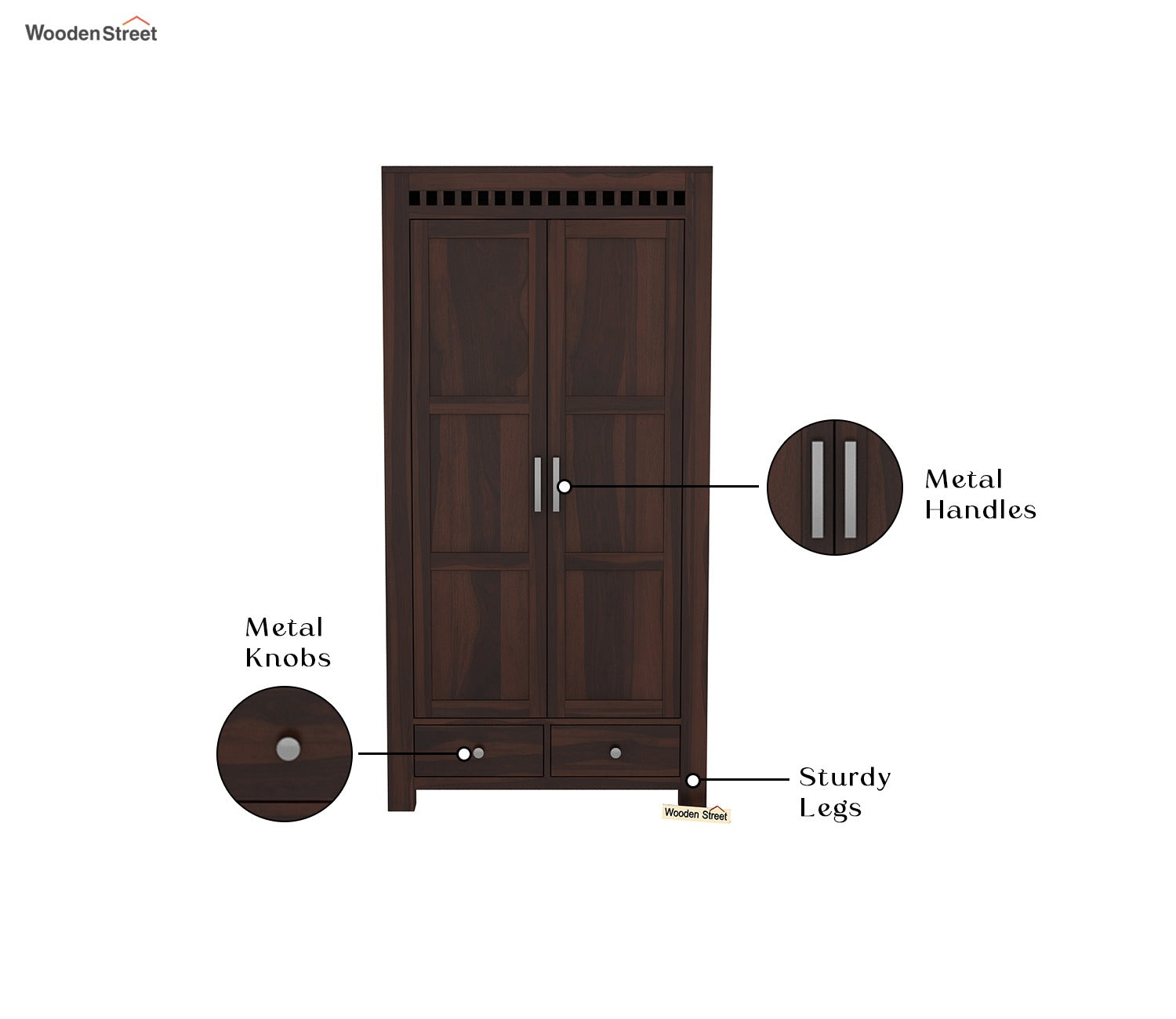 Adolph 2 Door Multi Utility Wardrobe (Walnut Finish)
