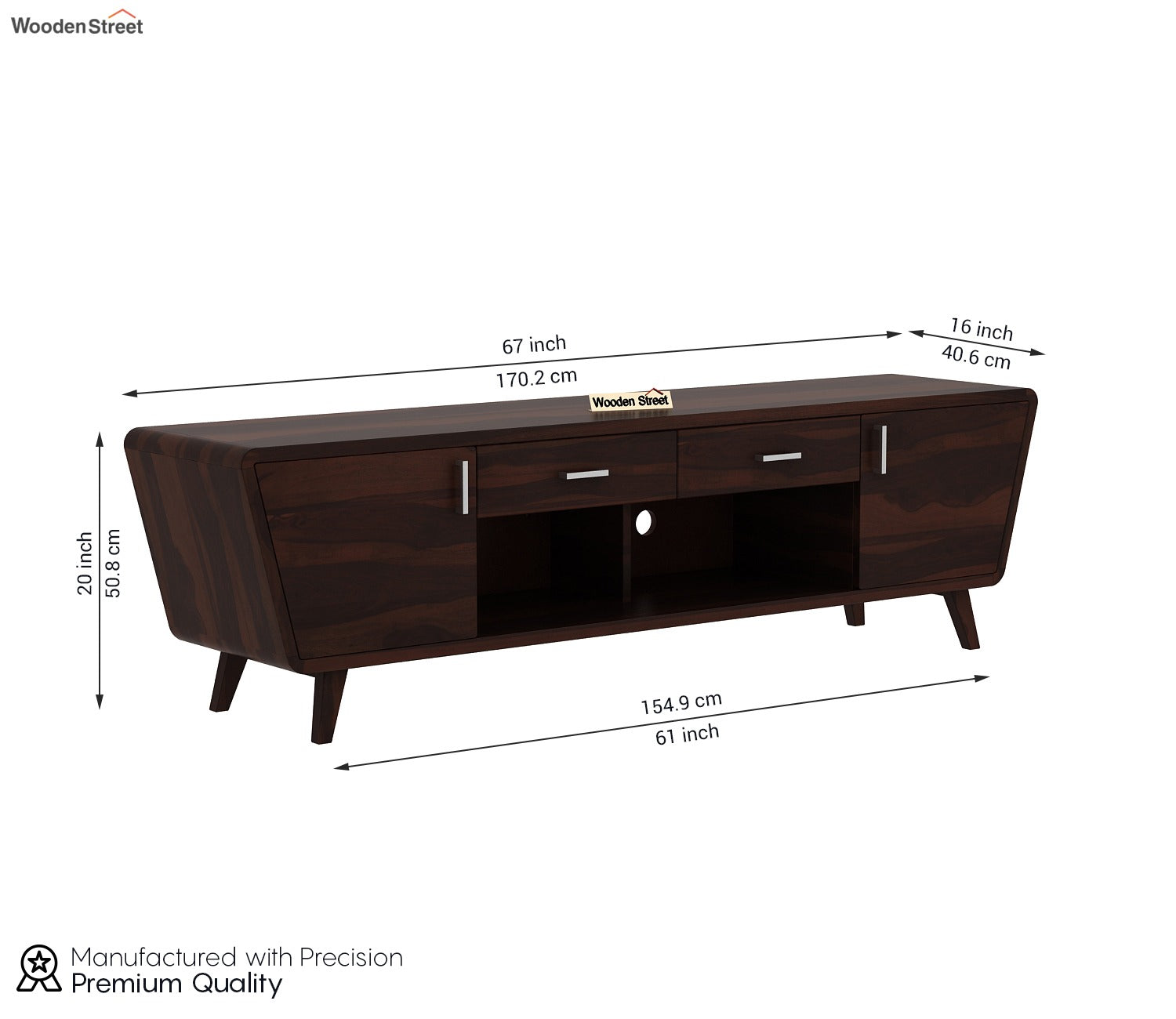 Melvina Sheesham Wood Tv Unit with Cupboards Drawers and Shelve Storage (Walnut Finish)