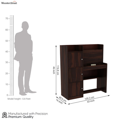 Candy Sheesham Wood Study Table with Three Cabinets & Open Shelves (Walnut Finish)