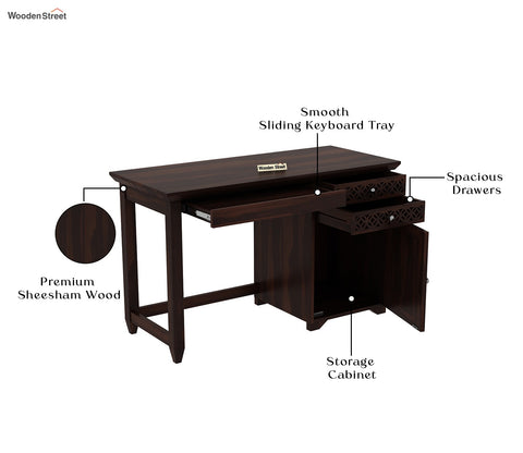 Cambrey Study Table with Two Drawers and Cabinet (Walnut Finish)