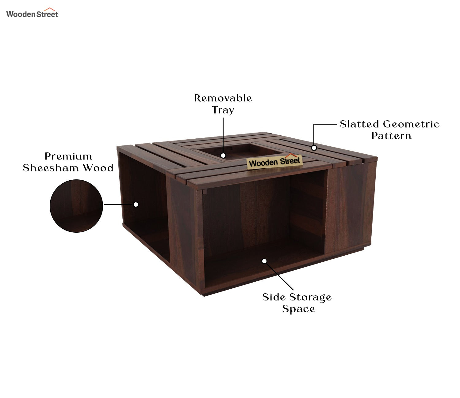 Lynet Sheesham Wood Coffee Table with Center Storage (Walnut Finish)