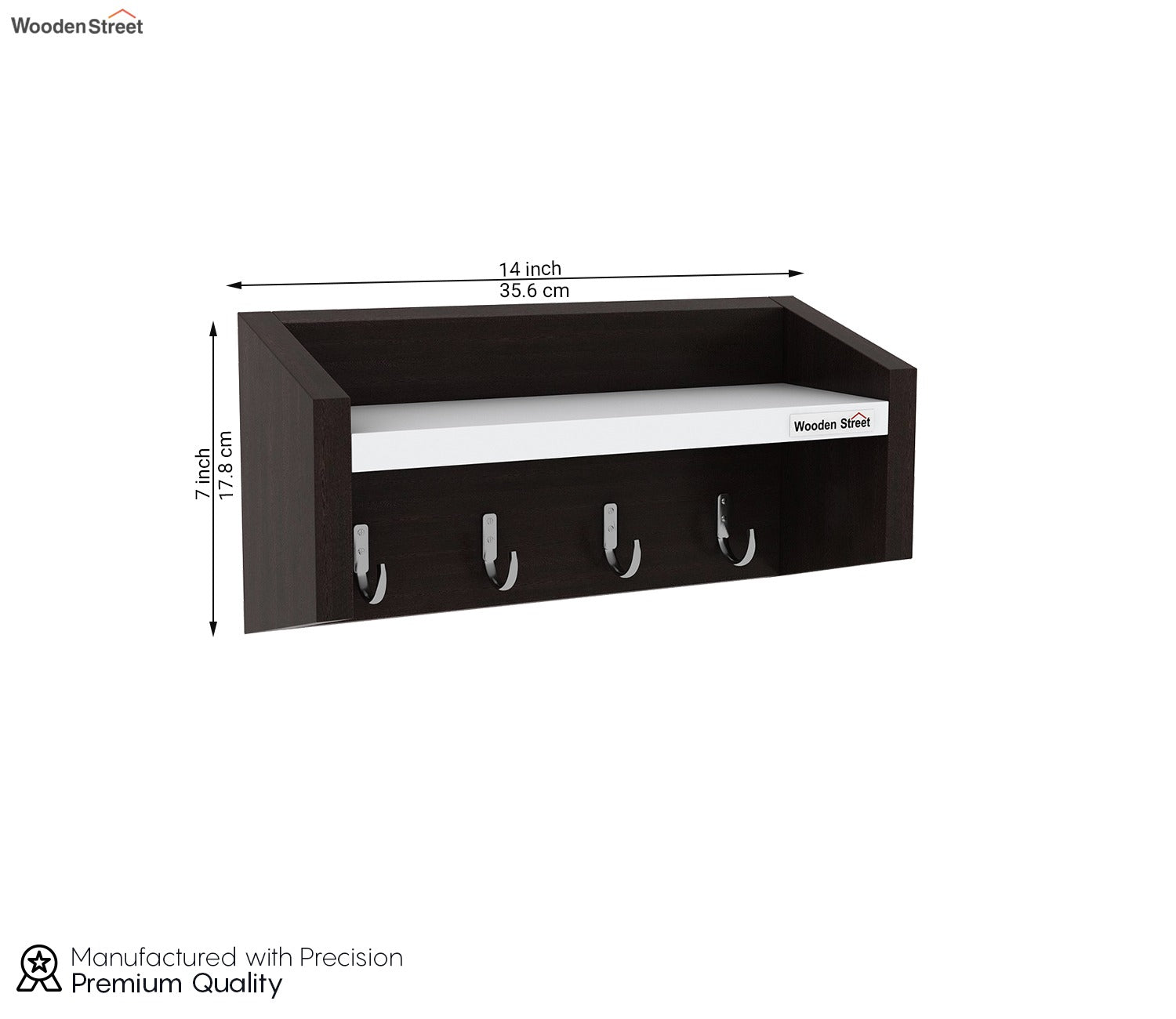 Alex Wall Shelf with Key Holders (Flowery Wenge Frosty White Finish)