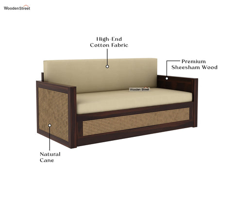 Walder Sheesham Wood 3 Seater Sofa Cum Bed with Cane (King Size, Walnut Irish Cream)
