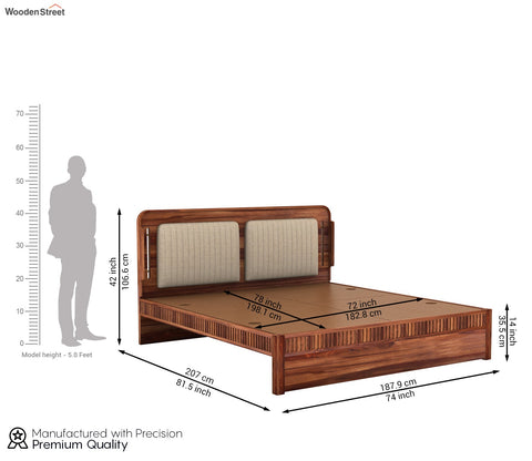 Lotus Premium Sheesham Wood Bed without Storage (King Size, Honey Finish)