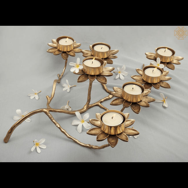 Trueliving Golden Metal Flower Candle Holder 12 CM